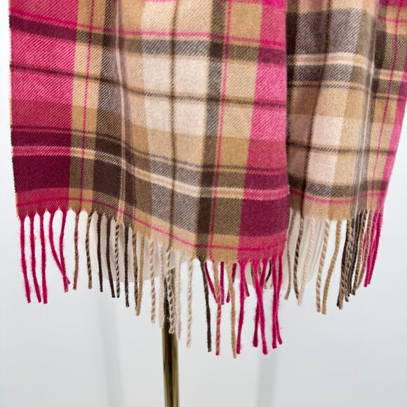 Amicale scarf 100% cashmere fringe plaid pink tan - Picture 3 of 5